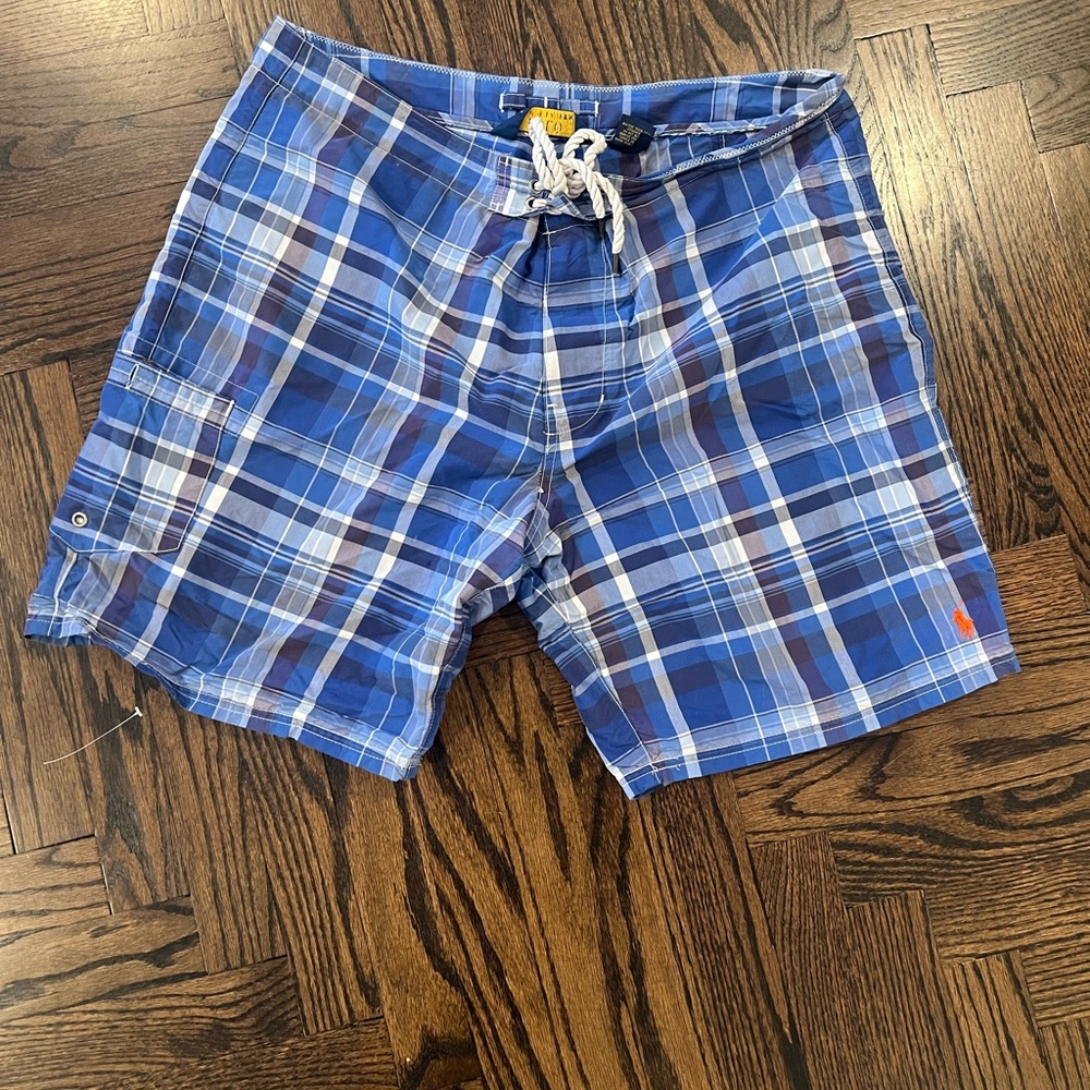 Polo by Ralph Lauren Blue and White Plaid Swim Trunks
